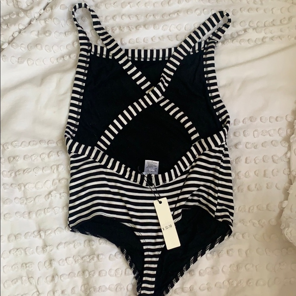 Striped once piece, super open X back